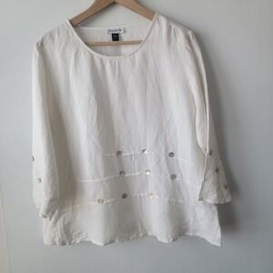 time for me women's 100% linen tunic top size L button detail breathable beachy